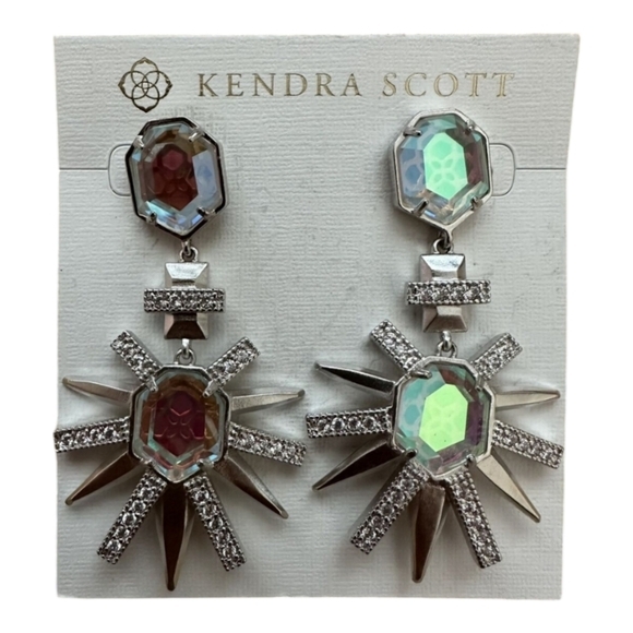 Kendra Scott Allie Statement Drop Earrings Silver Dichroic Glass New!! - Picture 7 of 9